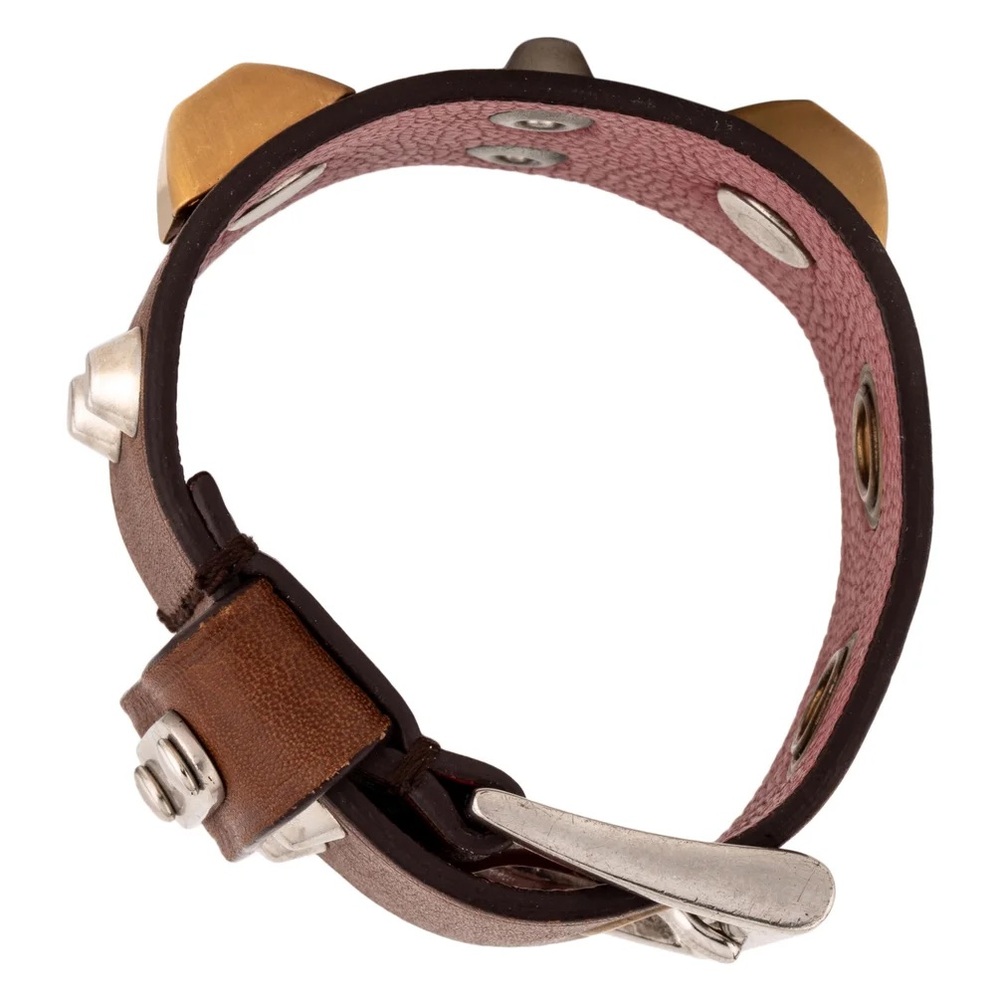 Vintage Prada Brown Leather Cuff with Gold and Silver Studs - Picture 7 of 8